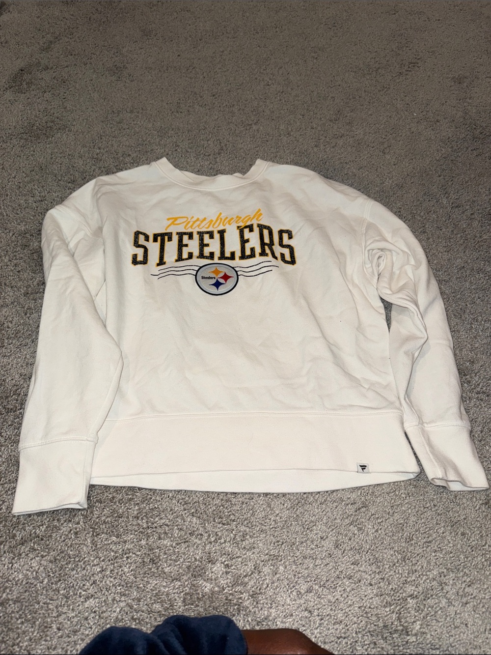 Fanatics White Pittsburgh Steelers Crewneck Sweatshirt with Gold and Black Logo - Picture 2 of 5